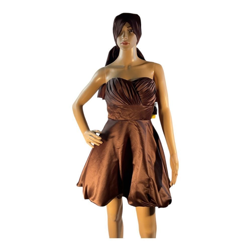 NARIANNA Women’s Prom Bride's Maid Formal Dress  Brown Faux Satin Size: XS  New